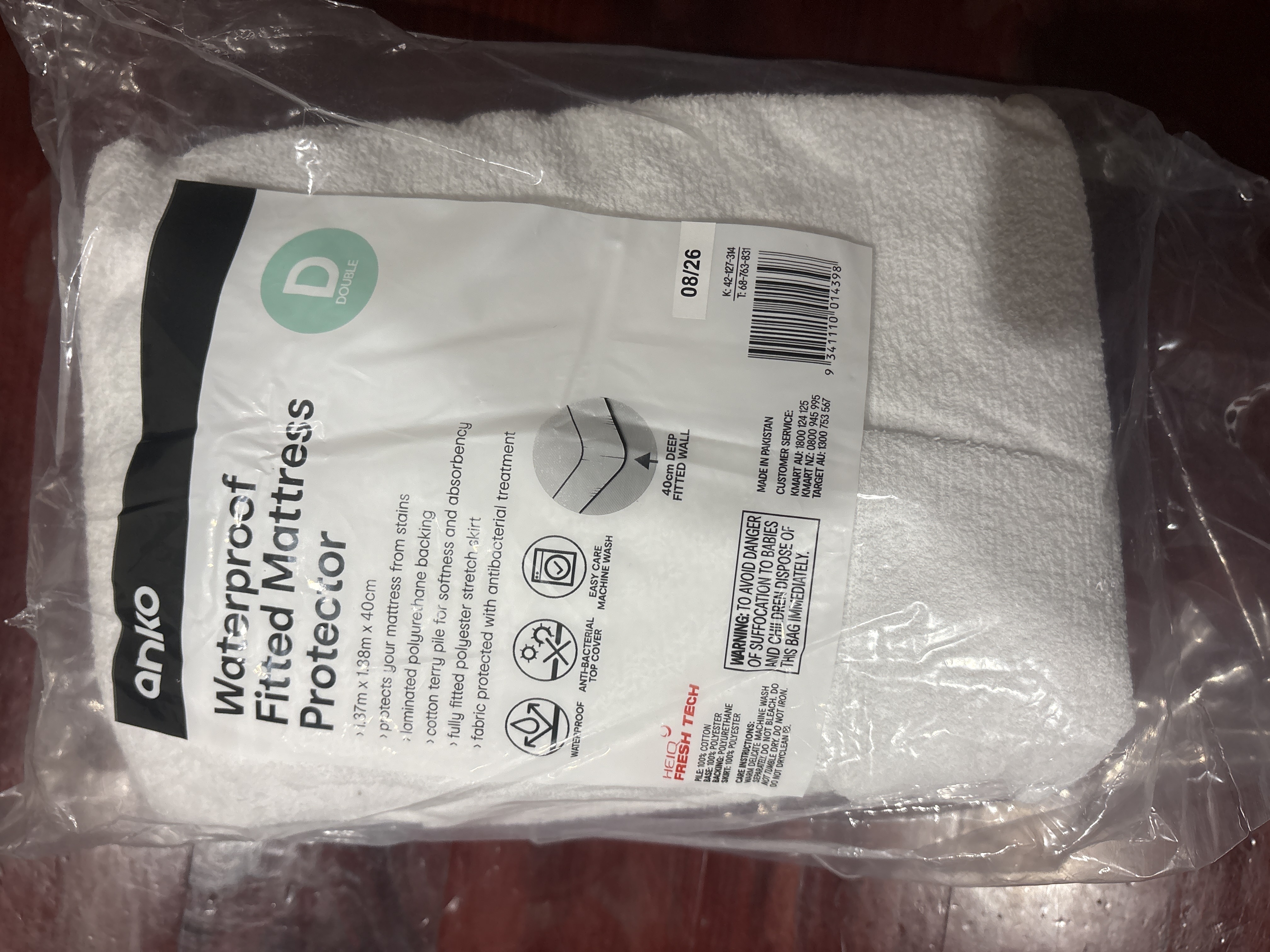 Waterproof Fitted Mattress Protector, Double Bed - Anko
