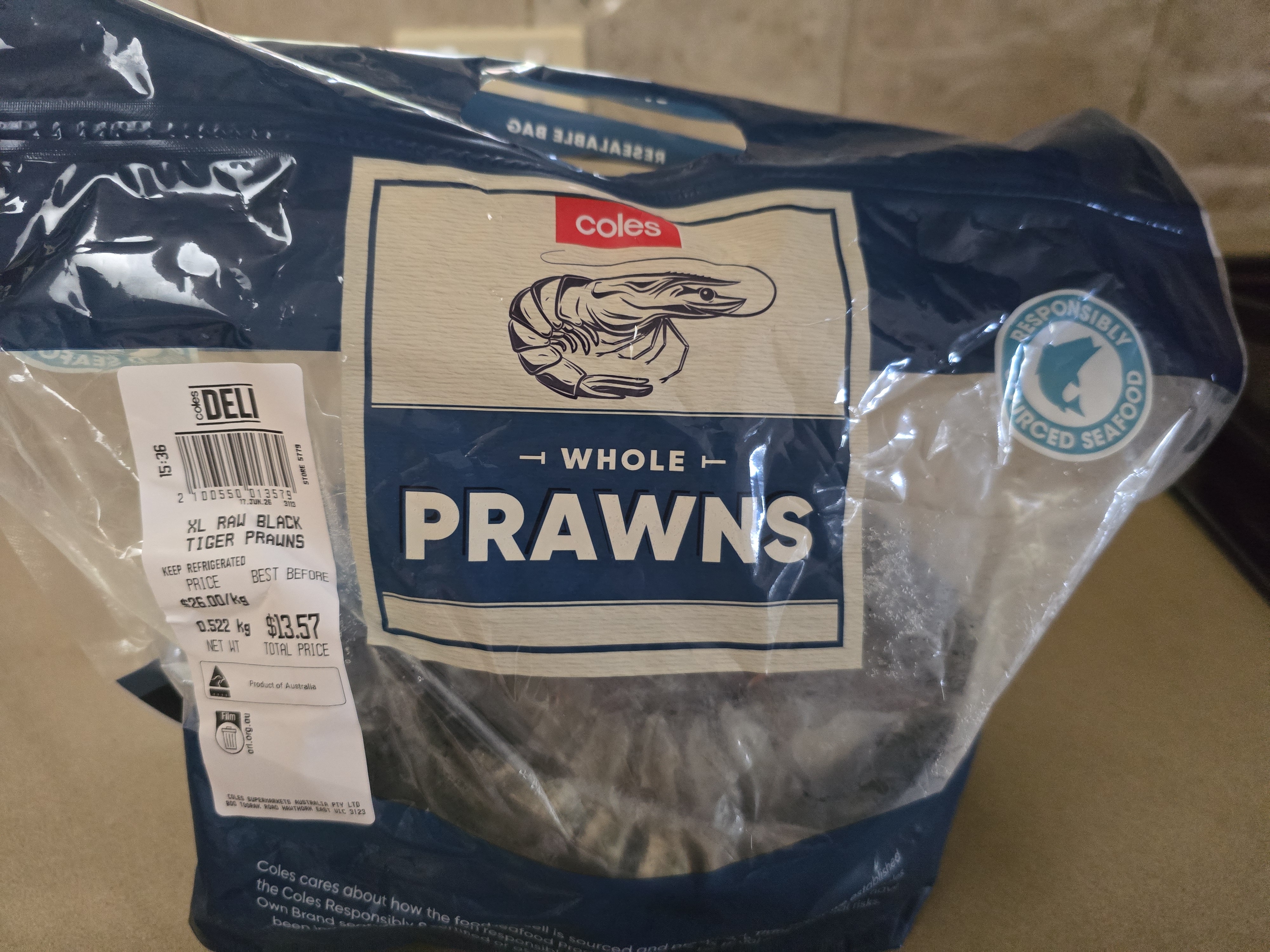 Raw Black Tiger Prawns